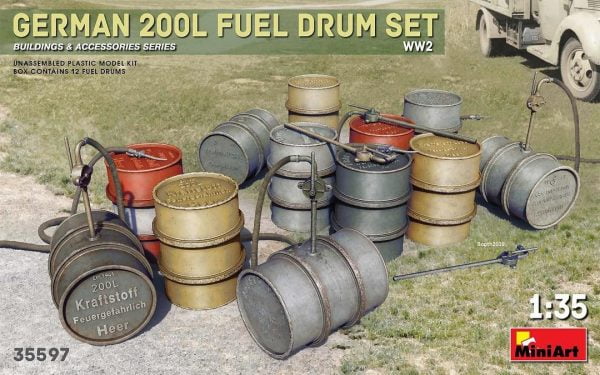 German 200L Fuel Drum Set WW2