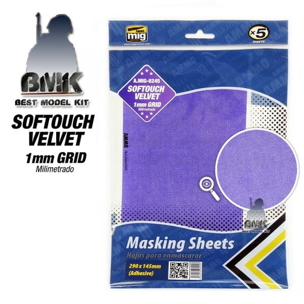 Softouch Velvet Masking Sheets 1mm Grid (5X 280mm x 145mm ADHESIVE))