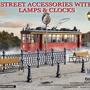 Street Accessories with Lamps and Clocks