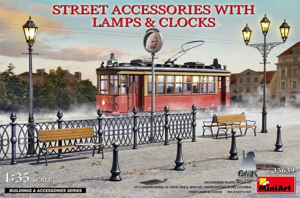 Street Accessories with Lamps and Clocks