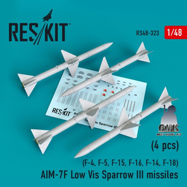 AIM-7F Low Vis Sparrow III Missiles (4 pcs) : F-4, F-5, F-15, F-16, F-14, F-18 1/48
