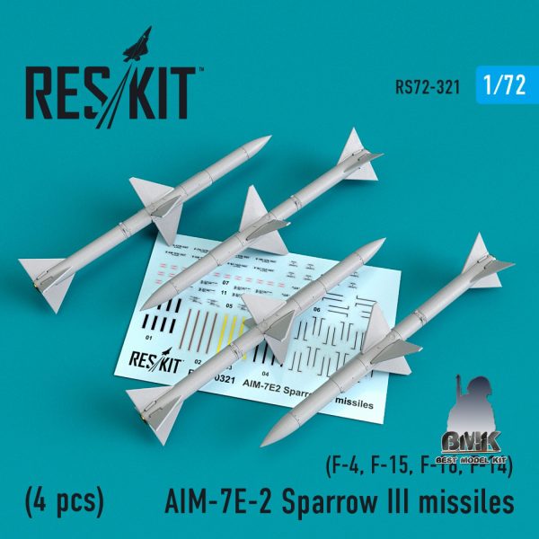 AIM-7E-2 Sparrow III Missiles (4 pcs) : F-4, F-15, F-16, F-14 1/72
