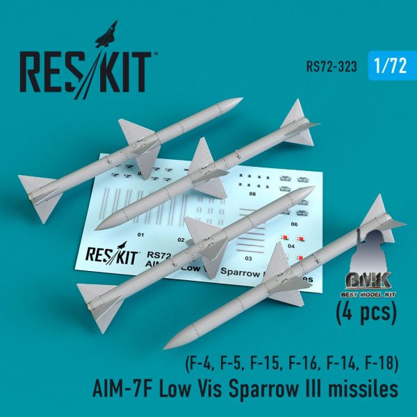 AIM-7F Low Vis Sparrow III Missiles (4 pcs) : F-4, F-5, F-15, F-16, F-14, F-18 1/72